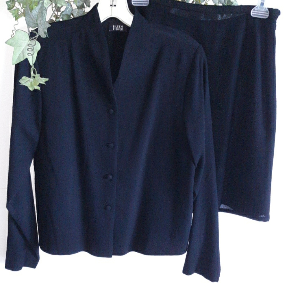 EILEEN FISHER Crepe de Chine Jacket & Skirt